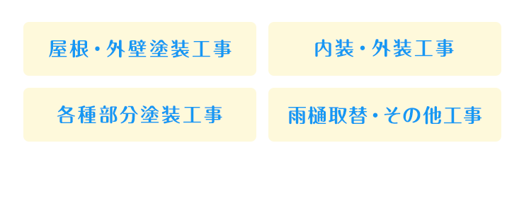 屋根・外壁塗装工事 内装・外装工事 各種部分塗装工事 雨樋取替・その他工事